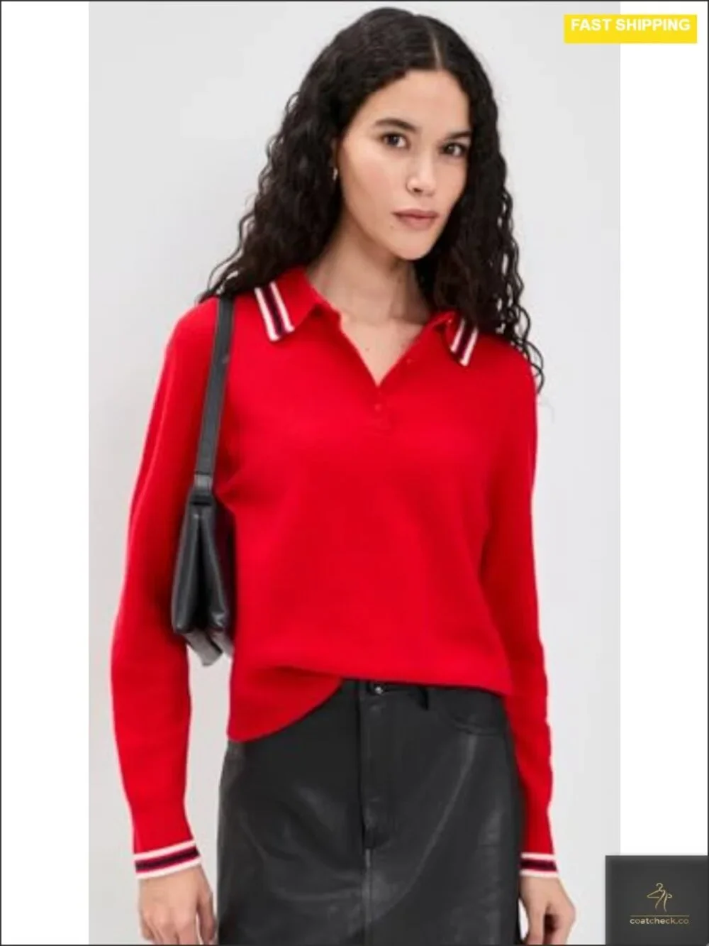 Women's Cashmere Long Sleeve Polo Sweater, Lightweight Stretch Knit